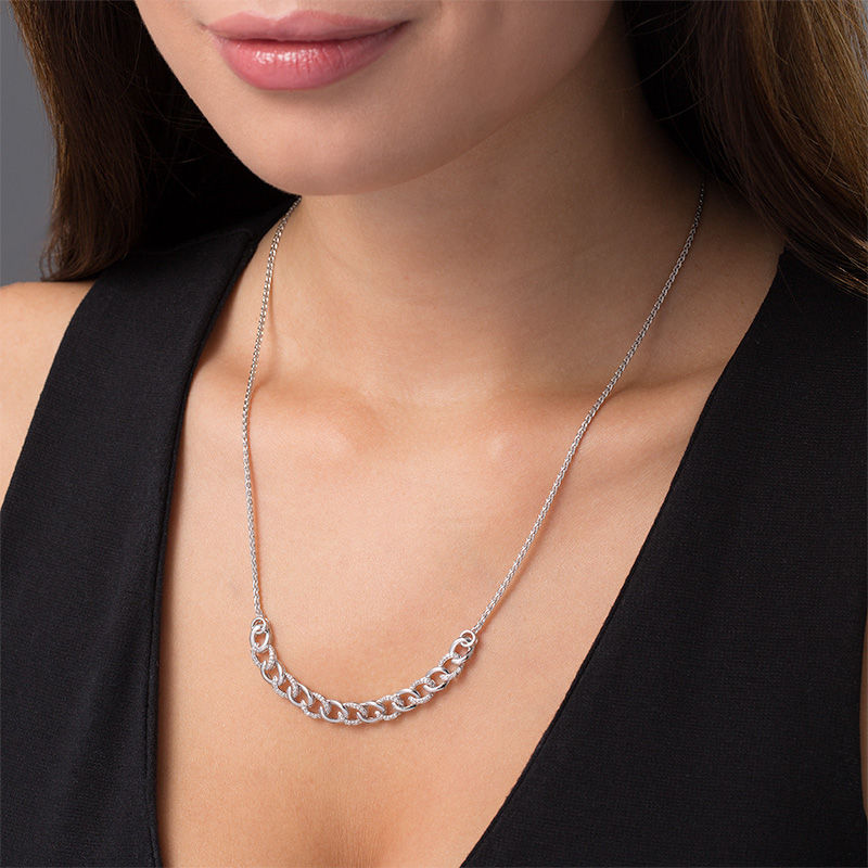Main Image 2 of 0.10 CT. T.W. Diamond Curb Link Bolo Necklace in Sterling Silver - 26"