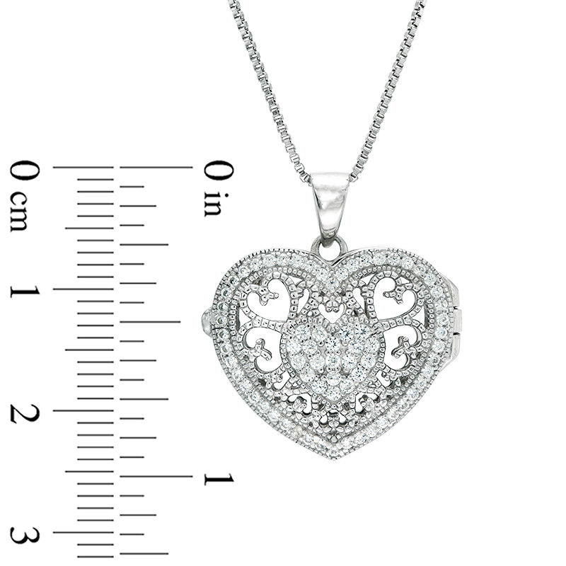 Main Image 4 of Lab-Created White Sapphire Cluster Vintage-Style Heart Locket in Sterling Silver