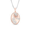 Thumbnail Image 0 of Lab-Created White Sapphire Leaf Vine Oval Locket in Sterling Silver with 18K Rose Gold Plate