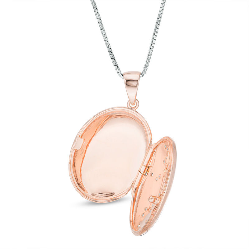 Lab-Created White Sapphire Leaf Vine Oval Locket in Sterling Silver with 18K Rose Gold Plate