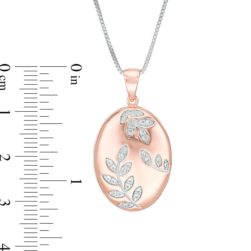 Main Image 4 of Lab-Created White Sapphire Leaf Vine Oval Locket in Sterling Silver with 18K Rose Gold Plate