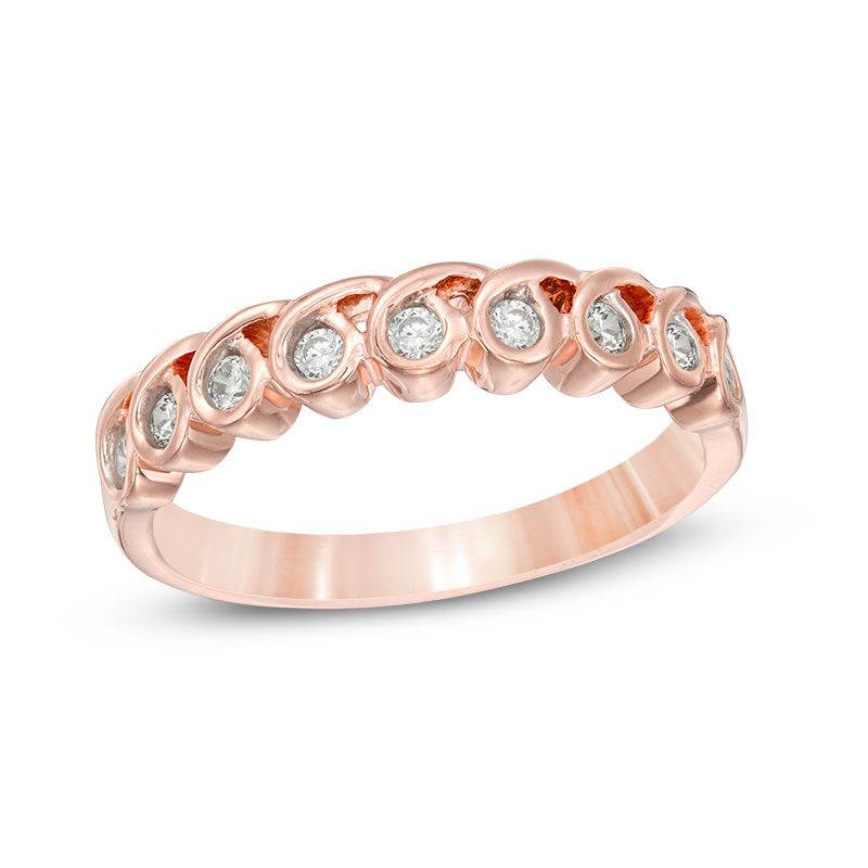 Convertibilities 0.46 CT. T.W. Diamond Spiral Loop Three Piece Stackable Band Set in Sterling Silver and 10K Rose Gold