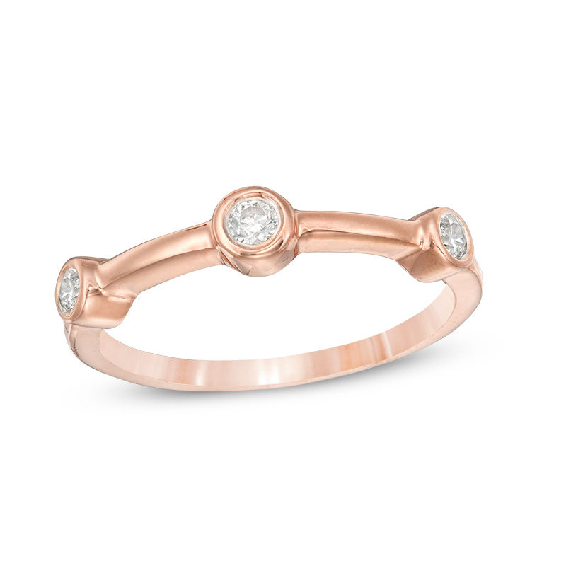Convertibilities 0.37 CT. T.W. Diamond Station Four Piece Stackable Band Set in Sterling Silver and 10K Rose Gold