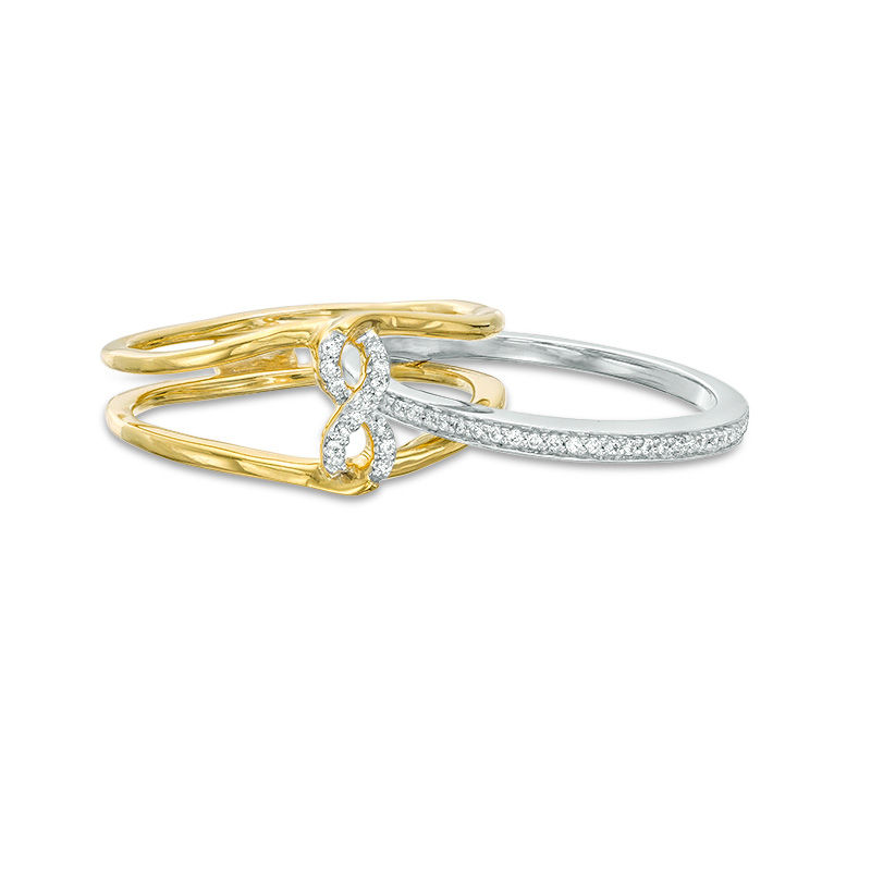 Main Image 3 of Convertibilities 0.115 CT. T.W. Diamond Infinity Crossover Three-in-One Ring in Sterling Silver and 10K Gold