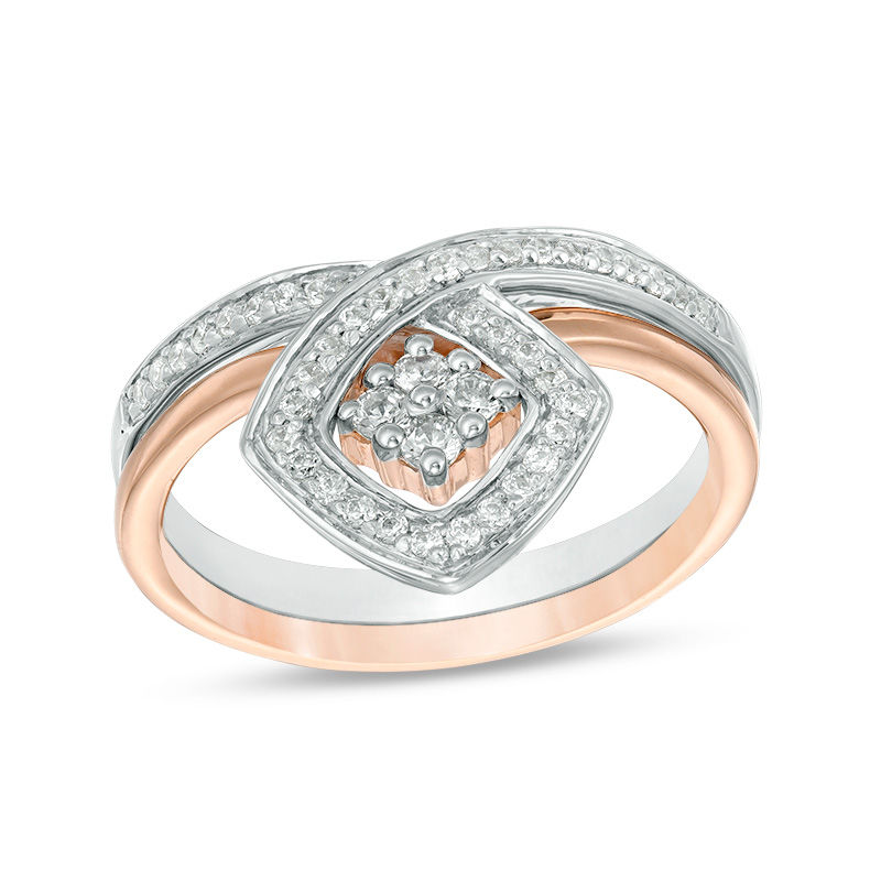 Convertibilities 0.29 CT. T.W. Quad Diamond Loop Cushion Frame Three-in-One Ring in Sterling Silver and 10K Rose Gold