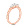 Thumbnail Image 2 of 0.29 CT. T.W. Diamond Three Stone Filigree Scroll Engagement Ring in 10K Rose Gold