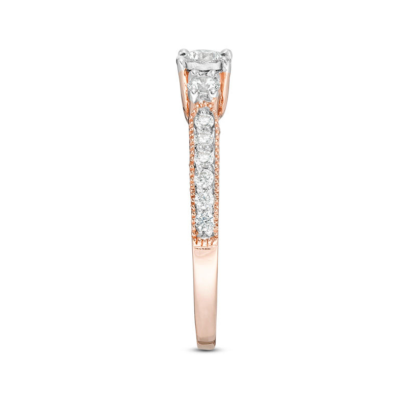 Main Image 4 of 0.45 CT. T.W. Diamond Three Stone Vintage-Style Engagement Ring in 10K Rose Gold