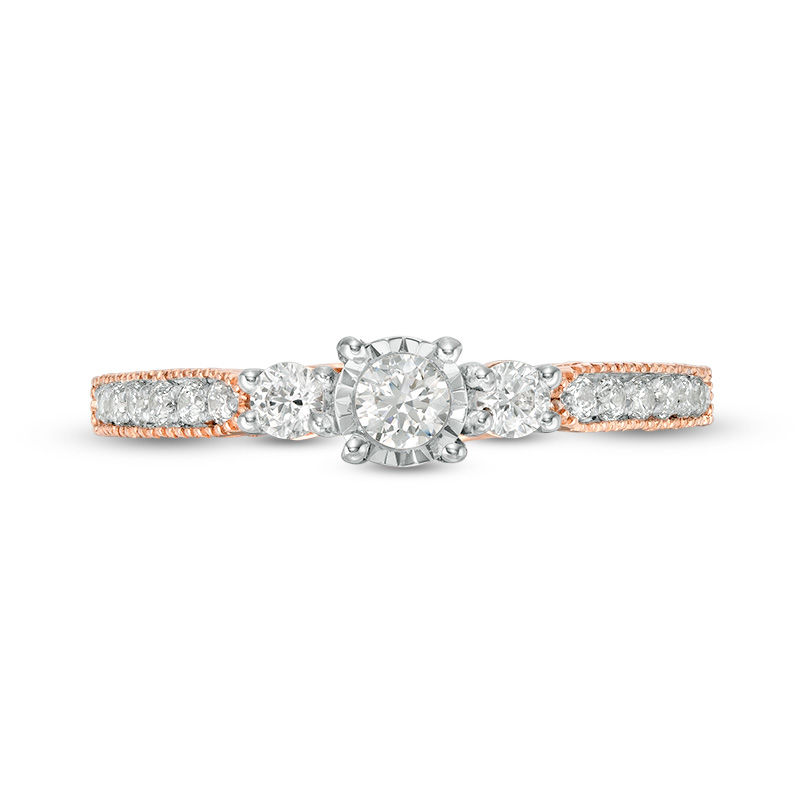 Main Image 6 of 0.45 CT. T.W. Diamond Three Stone Vintage-Style Engagement Ring in 10K Rose Gold