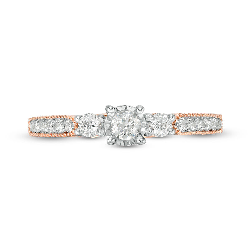 0.45 CT. T.W. Diamond Three Stone Vintage-Style Engagement Ring in 10K Rose Gold