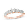 Thumbnail Image 0 of 0.37 CT. T.W. Princess-Cut Diamond Three Stone Crossover Shank Engagement Ring in 10K Rose Gold
