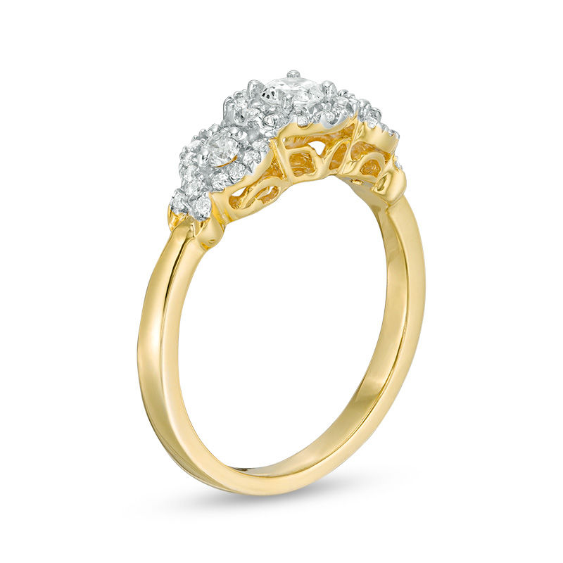 0.45 CT. T.W. Diamond Three Stone Frame X-Sides Engagement Ring in 10K Gold|Peoples Jewellers
