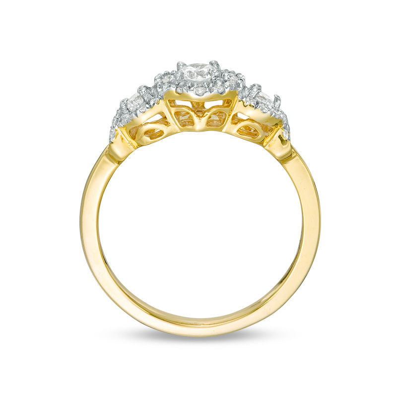 0.45 CT. T.W. Diamond Three Stone Frame X-Sides Engagement Ring in 10K Gold|Peoples Jewellers