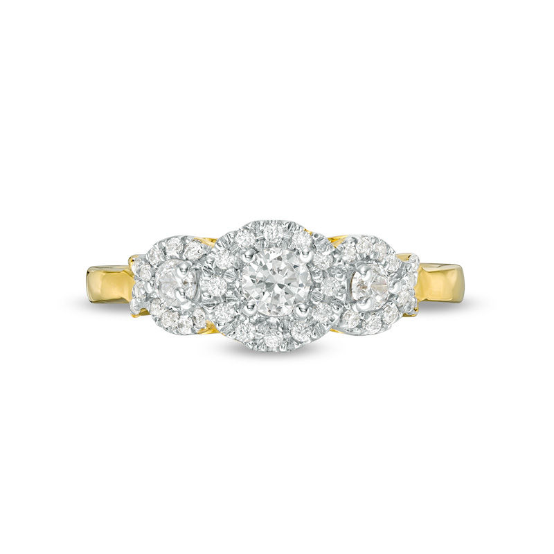 0.45 CT. T.W. Diamond Three Stone Frame X-Sides Engagement Ring in 10K Gold|Peoples Jewellers