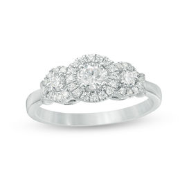 0.45 CT. T.W. Diamond Three Stone Frame X-Sides Engagement Ring in 10K White Gold