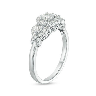 0.45 CT. T.W. Diamond Three Stone Frame X-Sides Engagement Ring in 10K White Gold