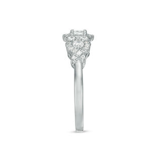 0.45 CT. T.W. Diamond Three Stone Frame X-Sides Engagement Ring in 10K White Gold