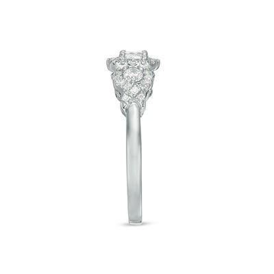 0.45 CT. T.W. Diamond Three Stone Frame X-Sides Engagement Ring in 10K White Gold