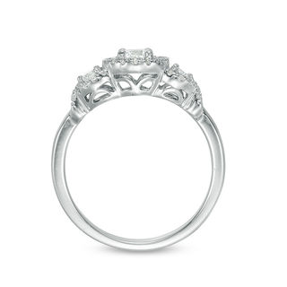 0.45 CT. T.W. Diamond Three Stone Frame X-Sides Engagement Ring in 10K White Gold