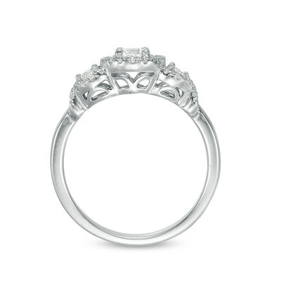 0.45 CT. T.W. Diamond Three Stone Frame X-Sides Engagement Ring in 10K White Gold