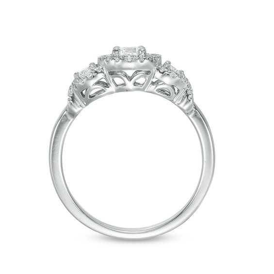 0.45 CT. T.W. Diamond Three Stone Frame X-Sides Engagement Ring in 10K White Gold