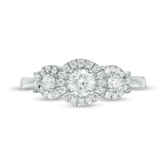 0.45 CT. T.W. Diamond Three Stone Frame X-Sides Engagement Ring in 10K White Gold