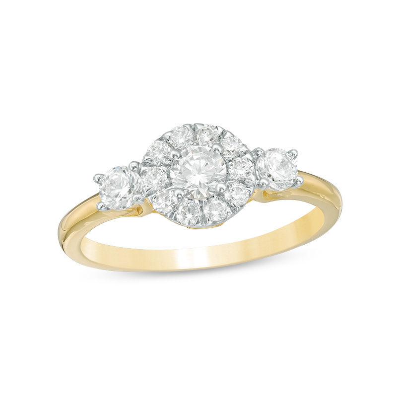 0.69 CT. T.W. Diamond Three Stone Frame Engagement Ring in 10K Gold|Peoples Jewellers