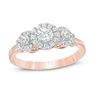 Thumbnail Image 0 of 0.45 CT. T.W. Diamond Three Stone Frame X-Sides Engagement Ring in 10K Rose Gold