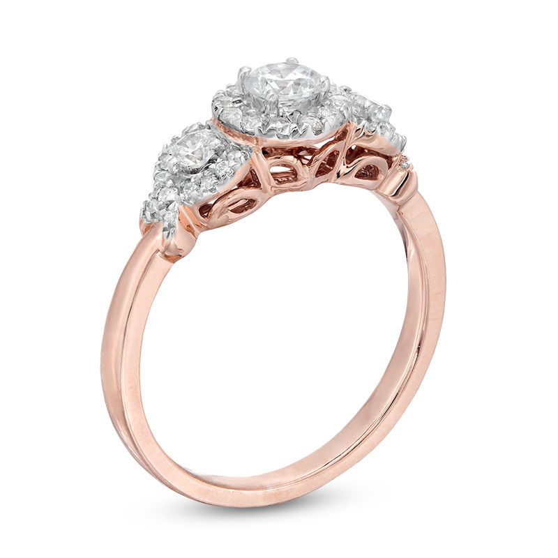 0.45 CT. T.W. Diamond Three Stone Frame X-Sides Engagement Ring in 10K Rose Gold
