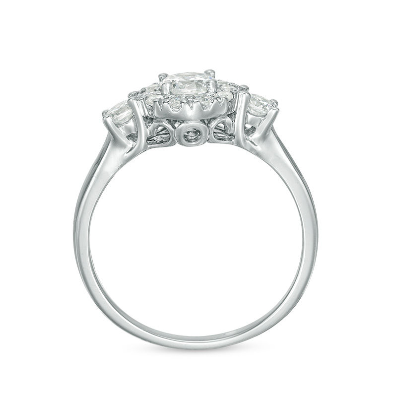 0.69 CT. T.W. Diamond Three Stone Frame Engagement Ring in 10K White Gold