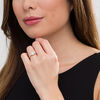 Thumbnail Image 2 of 0.69 CT. T.W. Diamond Three Stone Frame Engagement Ring in 10K Rose Gold