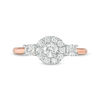 Thumbnail Image 6 of 0.69 CT. T.W. Diamond Three Stone Frame Engagement Ring in 10K Rose Gold