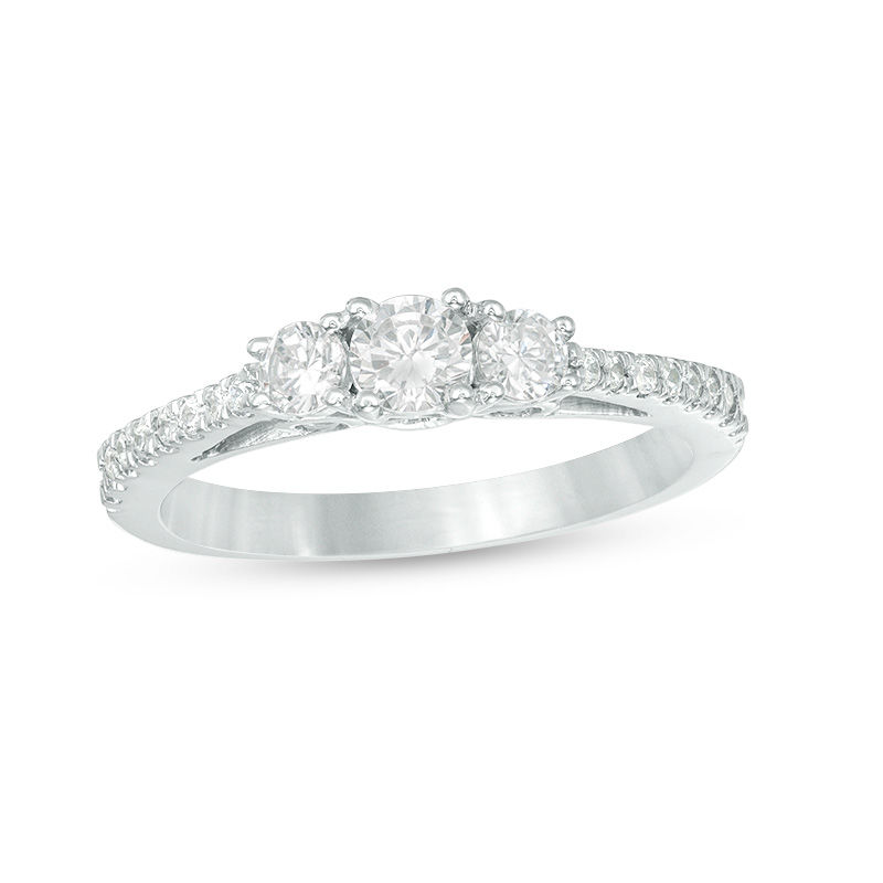 Main Image 1 of 0.58 CT. T.W. Diamond Three Stone Engagement Ring in 10K White Gold