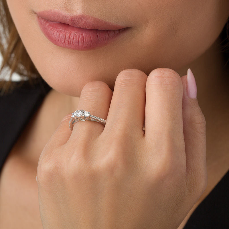 Main Image 3 of 0.58 CT. T.W. Diamond Three Stone Engagement Ring in 10K White Gold
