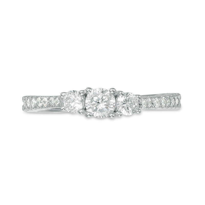 Main Image 6 of 0.58 CT. T.W. Diamond Three Stone Engagement Ring in 10K White Gold