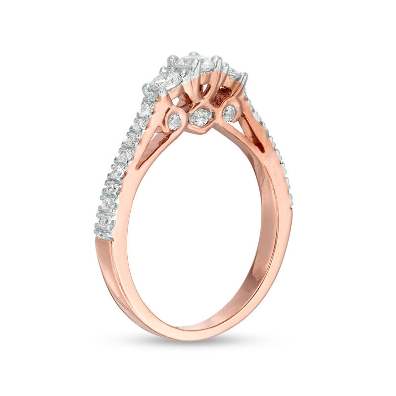 Main Image 2 of 0.58 CT. T.W. Diamond Three Stone Engagement Ring in 10K Rose Gold