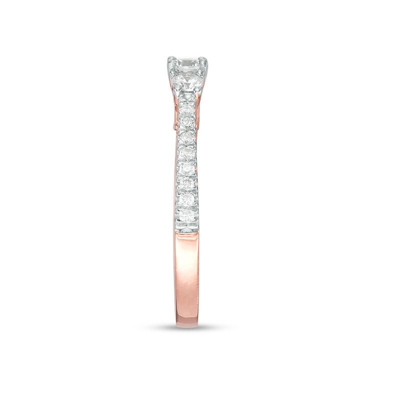 Main Image 4 of 0.58 CT. T.W. Diamond Three Stone Engagement Ring in 10K Rose Gold