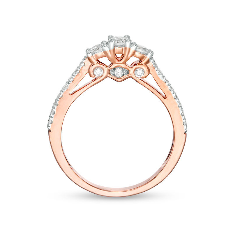 Main Image 5 of 0.58 CT. T.W. Diamond Three Stone Engagement Ring in 10K Rose Gold
