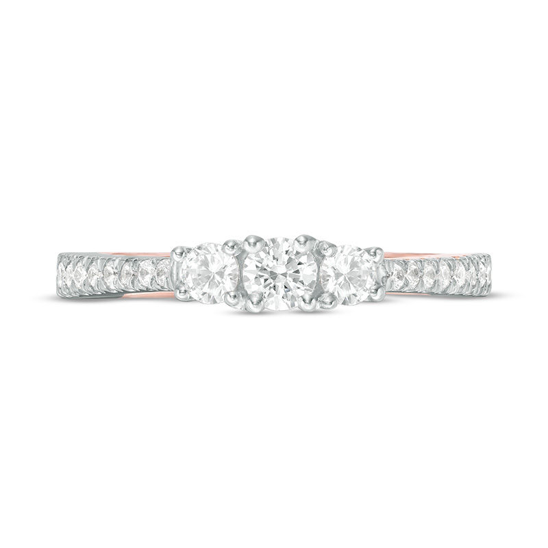 Main Image 6 of 0.58 CT. T.W. Diamond Three Stone Engagement Ring in 10K Rose Gold