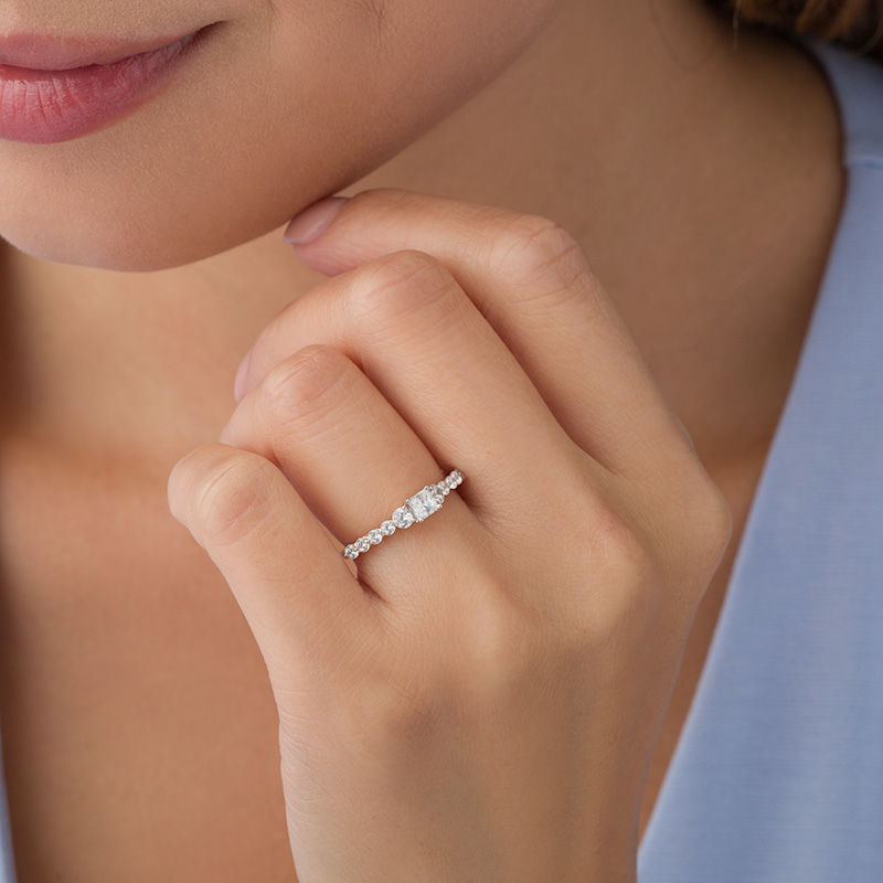 0.69 CT. T.W. Princess-Cut Diamond Three Stone Engagement Ring in 10K Rose Gold