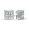 Thumbnail Image 0 of Men's 0.115 CT. T.W. Square-Shaped Multi-Diamond Textured Frame Stud Earrings in Sterling Silver