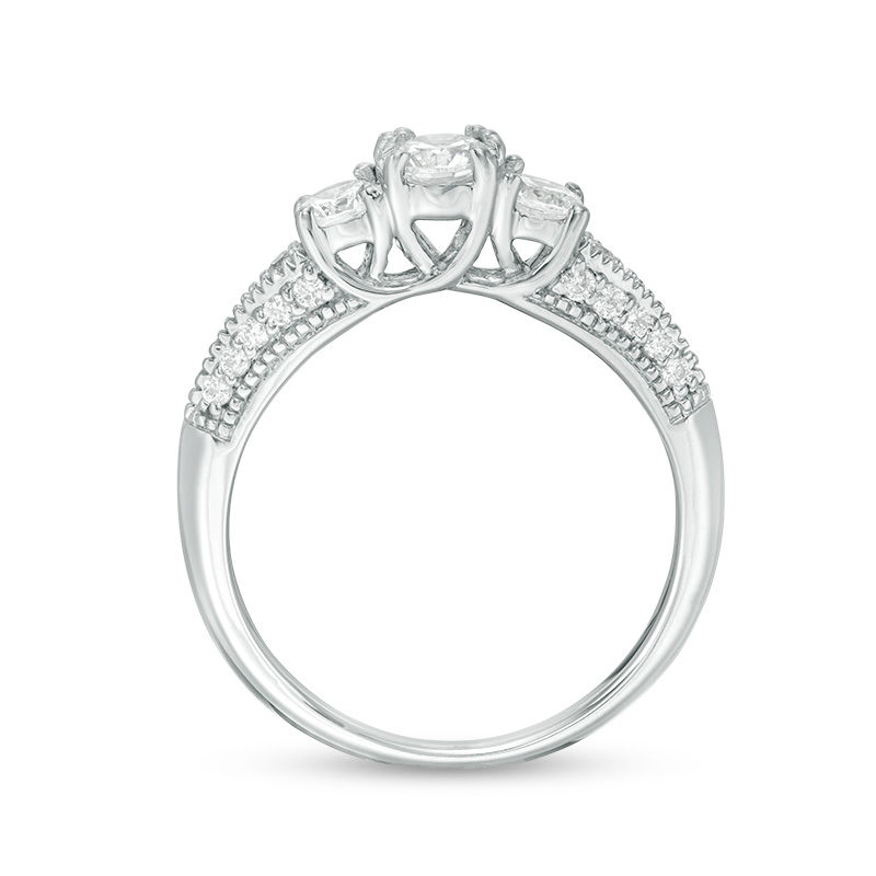 0.75 CT. T.W. Diamond Three Stone V-Sides Vintage-Style Engagement Ring in 10K White Gold