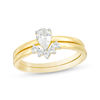 Thumbnail Image 0 of Pear-Shaped Lab-Created White Sapphire Halo Bridal Set in Sterling Silver with 14K Gold Plate
