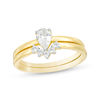 Thumbnail Image 1 of Pear-Shaped Lab-Created White Sapphire Halo Bridal Set in Sterling Silver with 14K Gold Plate