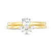 Thumbnail Image 4 of Pear-Shaped Lab-Created White Sapphire Halo Bridal Set in Sterling Silver with 14K Gold Plate