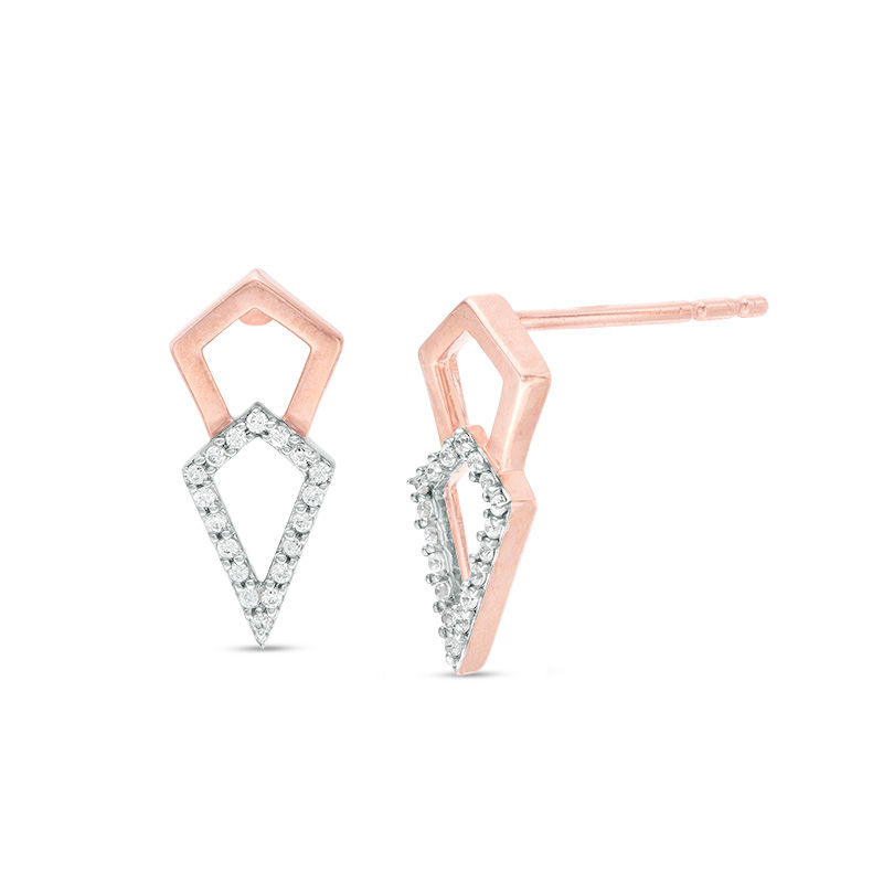 Main Image 1 of 0.065 CT. T.W. Diamond Double Kite-Shaped Stud Earrings in 10K Rose Gold