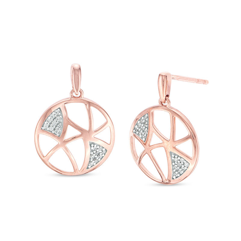 Main Image 1 of 0.065 CT. T.W. Diamond Geometric Cut-Out Circle Drop Earrings in 10K Rose Gold