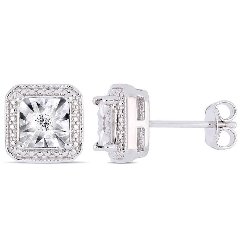 Main Image 1 of 0.04 CT. T.W. Diamond Beaded Octagon Frame Vintage-Style Stud Earrings in Sterling Silver