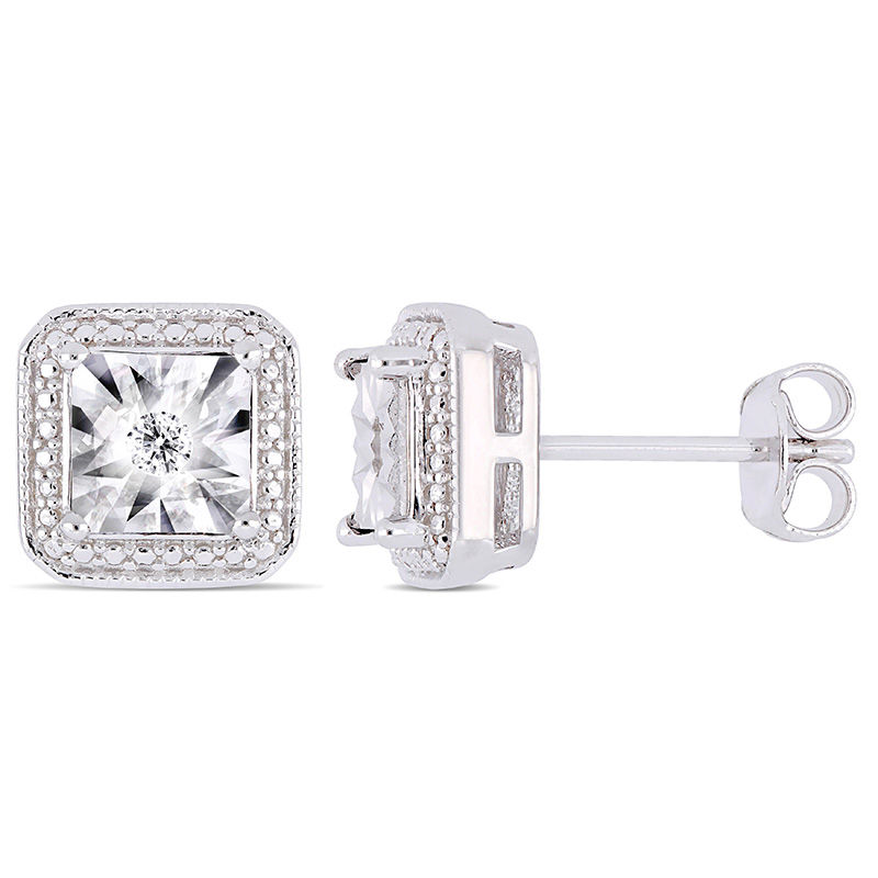 0.04 CT. T.W. Diamond Beaded Octagon Frame Vintage-Style Stud Earrings in Sterling Silver