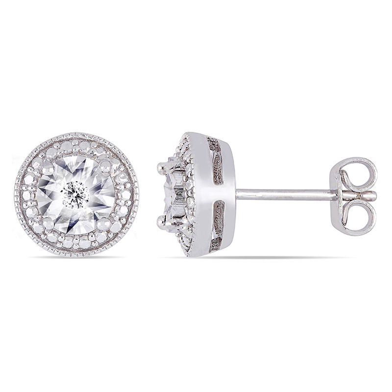 Men's 0.04 CT. T.W. Diamond Beaded Frame Vintage-Style Stud Earrings in Sterling Silver|Peoples Jewellers