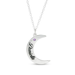 Birthstone and Engravable Crescent Moon Pendant (1 Stone and Name)